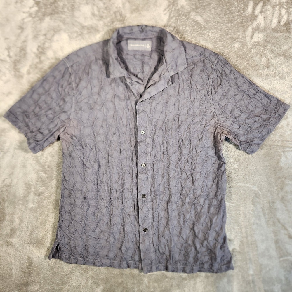 Abercrombie & Fitch Button Up Mens Medium Gray Floral Embroidered Crinkle